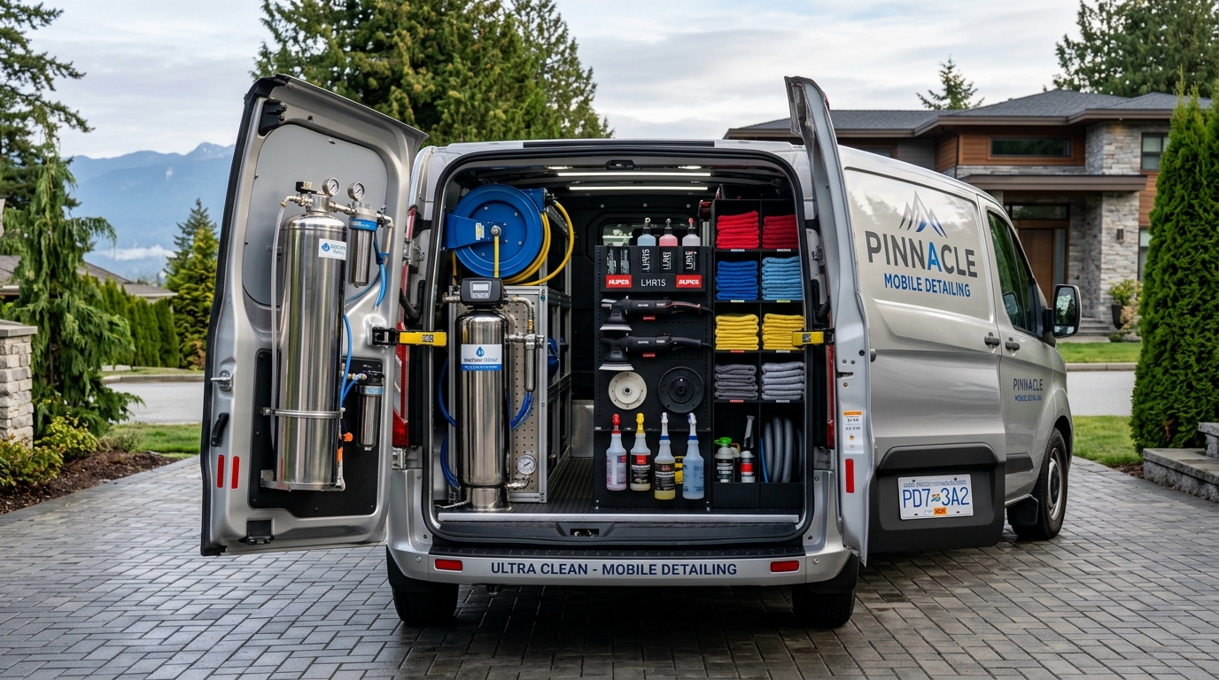 C&R mobile detailing van outfitted with pure water tanks and professional equipment